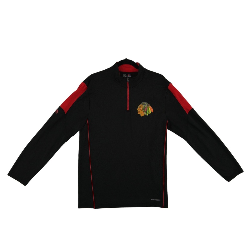 Majestic Chicago Blackhawks Men's Size Large Black NHL‎ Quarter Zip Pullover Top